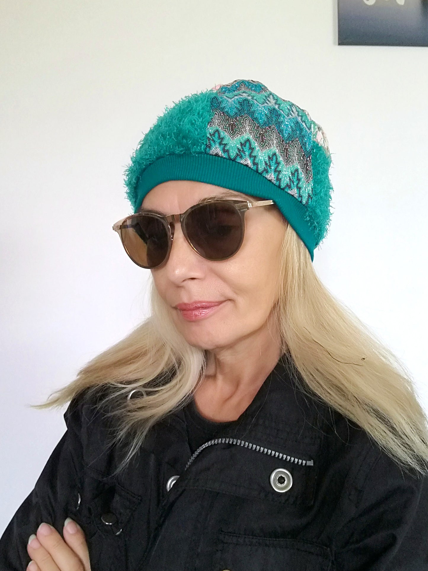 Turquoise Warm Beanie Hat for Women Faux Fur Beanie Hat