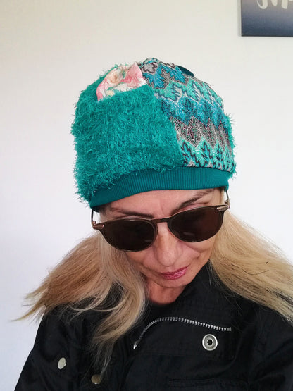 Turquoise Warm Beanie Hat for Women Faux Fur Beanie Hat