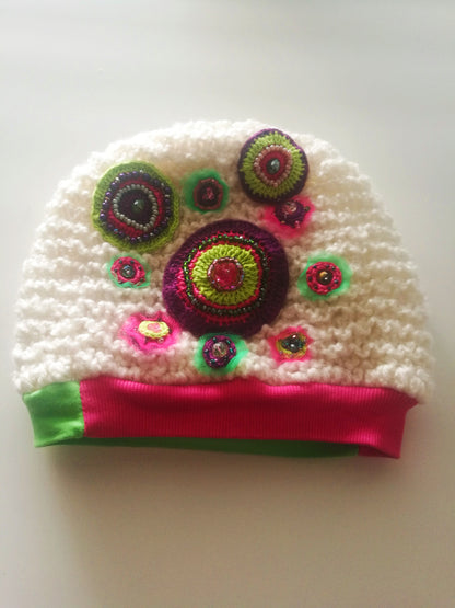 White Wool Beanie Hat for Women Embroidered Winter Beanie Hat