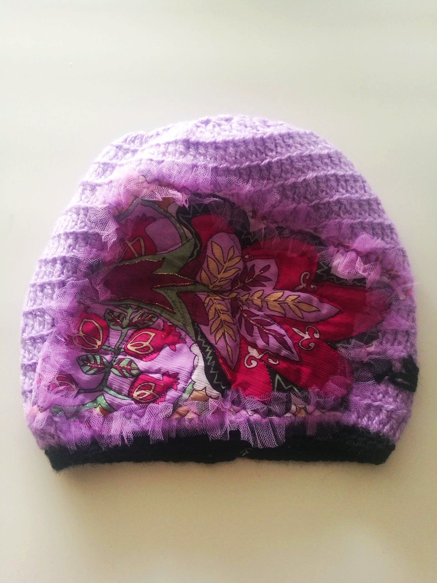 Purple Knit Slouchy Beanie for Women,Warm Wool Embroidered Beanie