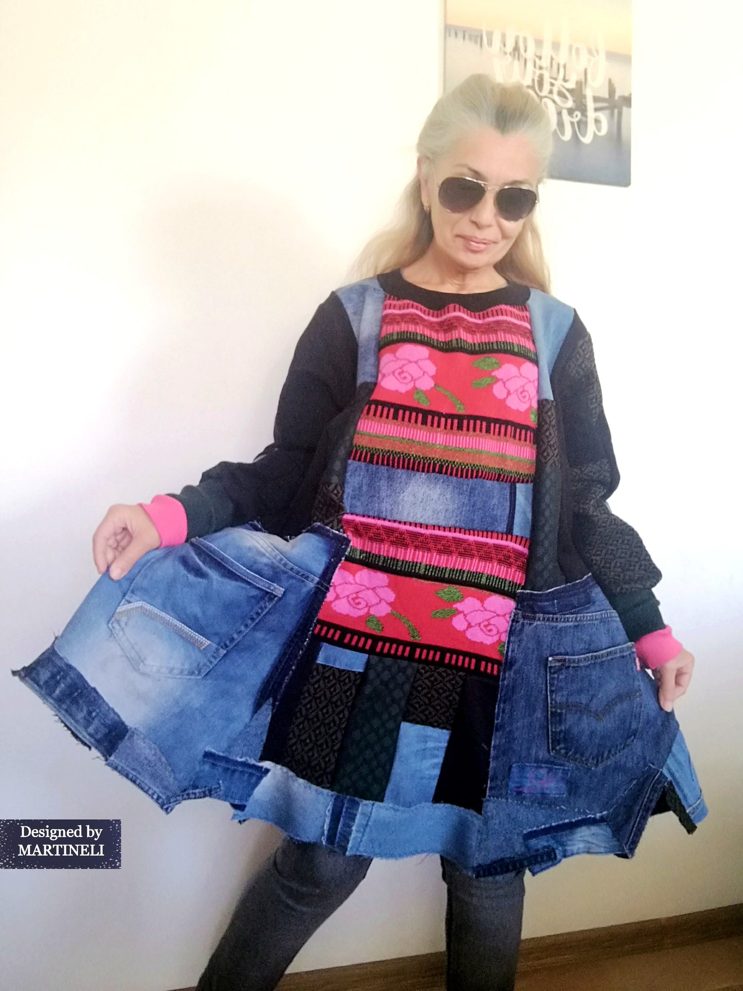 Plus Size Denim Dress 3X Boho Floral Sweater Dress