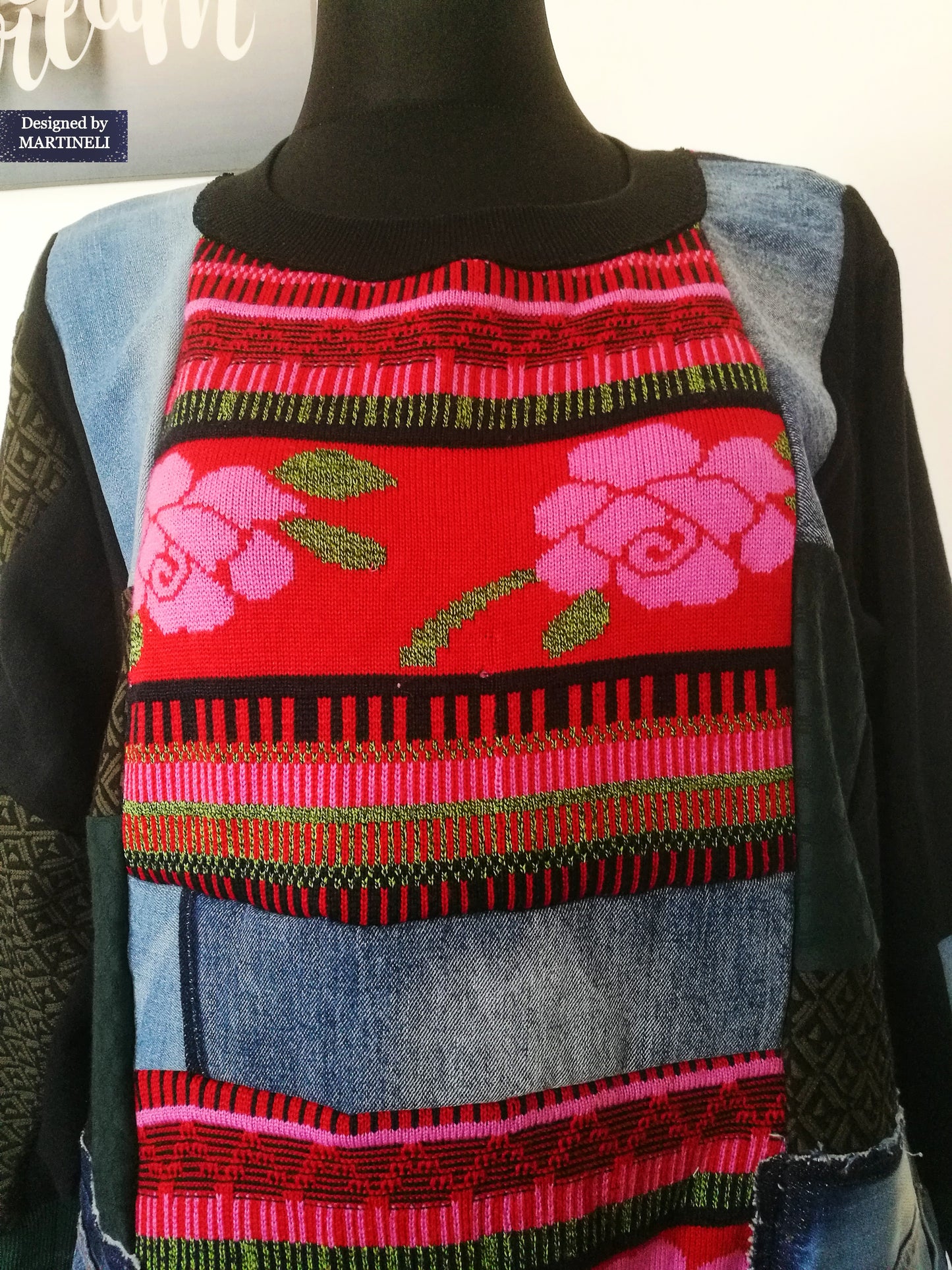 Plus Size Denim Dress 3X Boho Floral Sweater Dress