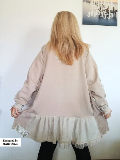 Plus Size Sweatshirt Dress 3XL Maxi Beige Cotton Top