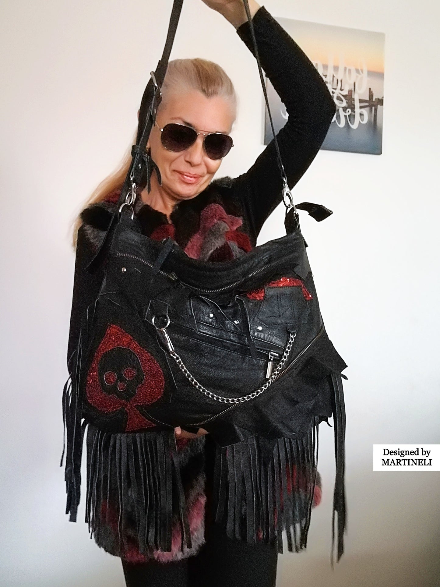 Black Leather Gothic Bag Luxury Rock Festival Skull Crossbody Tote Bag