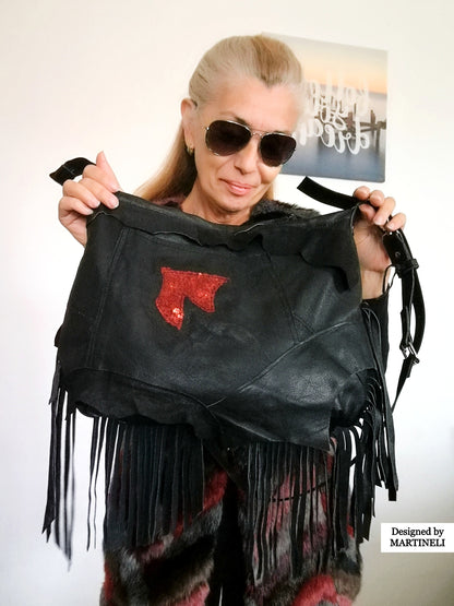 Black Leather Gothic Bag Luxury Rock Festival Skull Crossbody Tote Bag