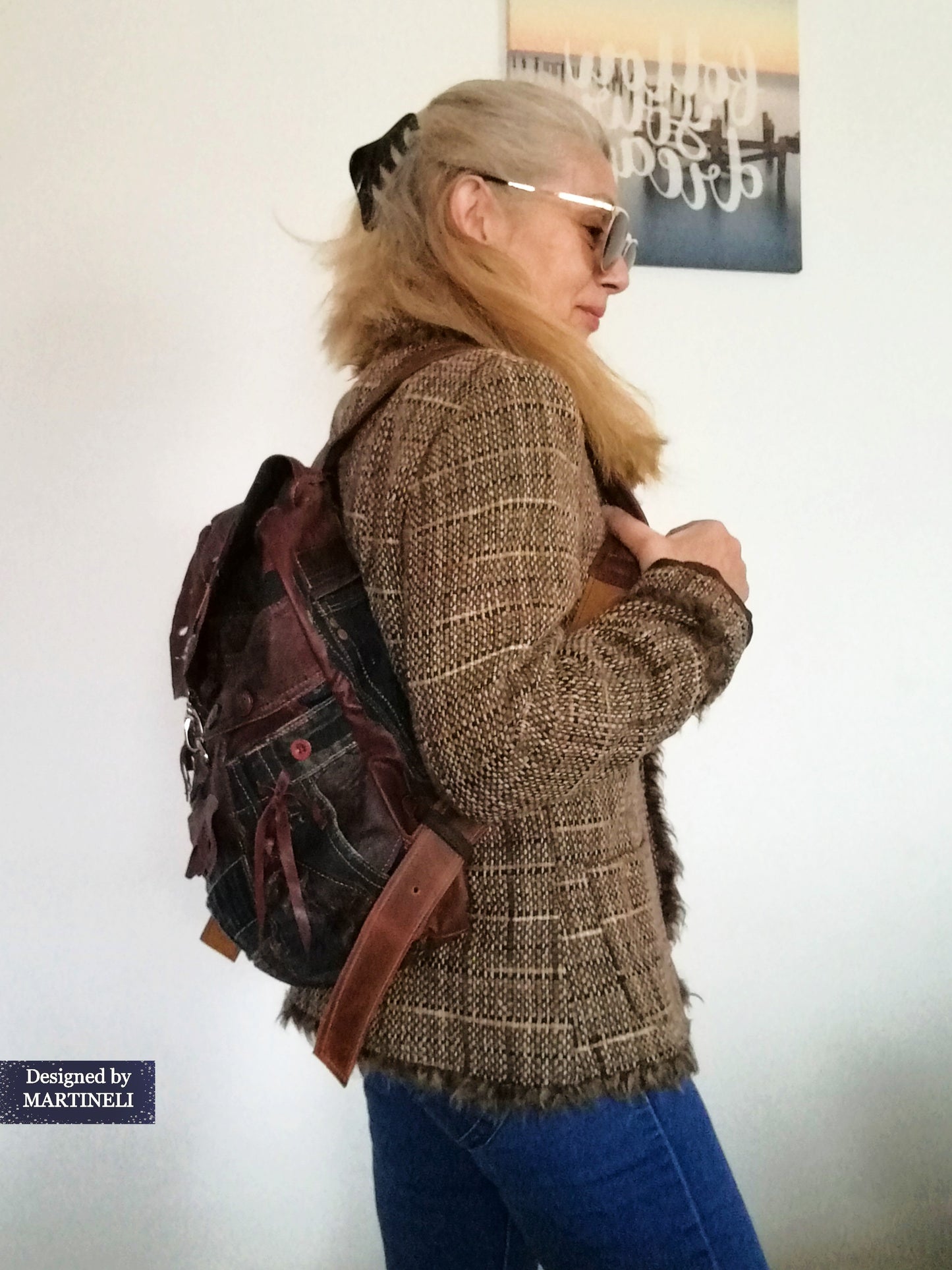 Unisex Travel Rucksack Brown Leather Backpack