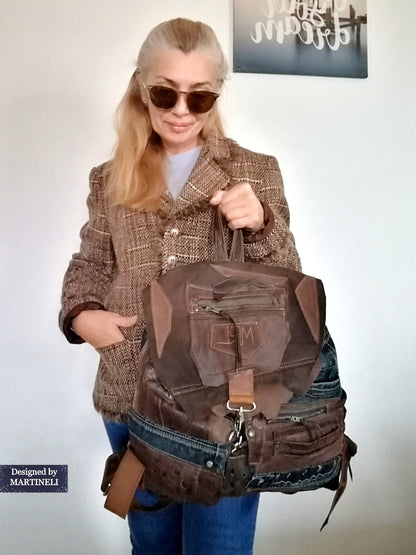 Brown Leather Backpack Unisex Urban Travel Rucksack Bag
