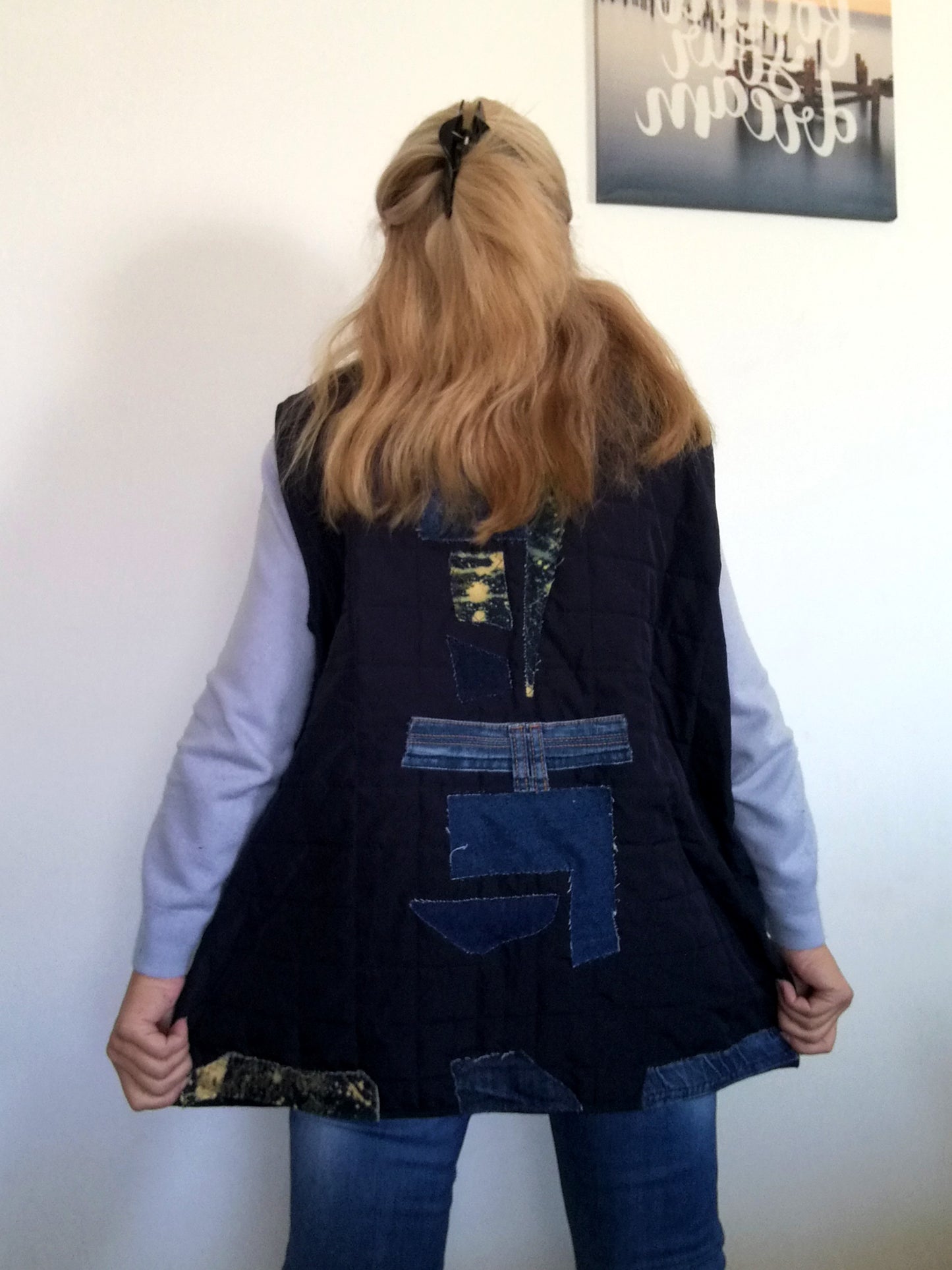 Plus Size Quilted Jacket XL/2XL Distressed Denim Vest