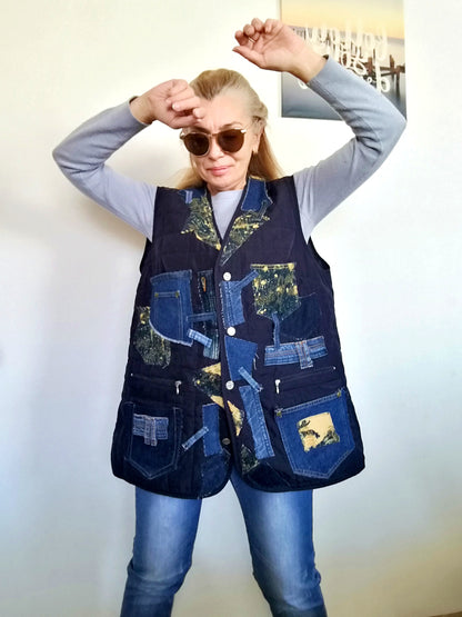 Plus Size Quilted Jacket XL/2XL Distressed Denim Vest