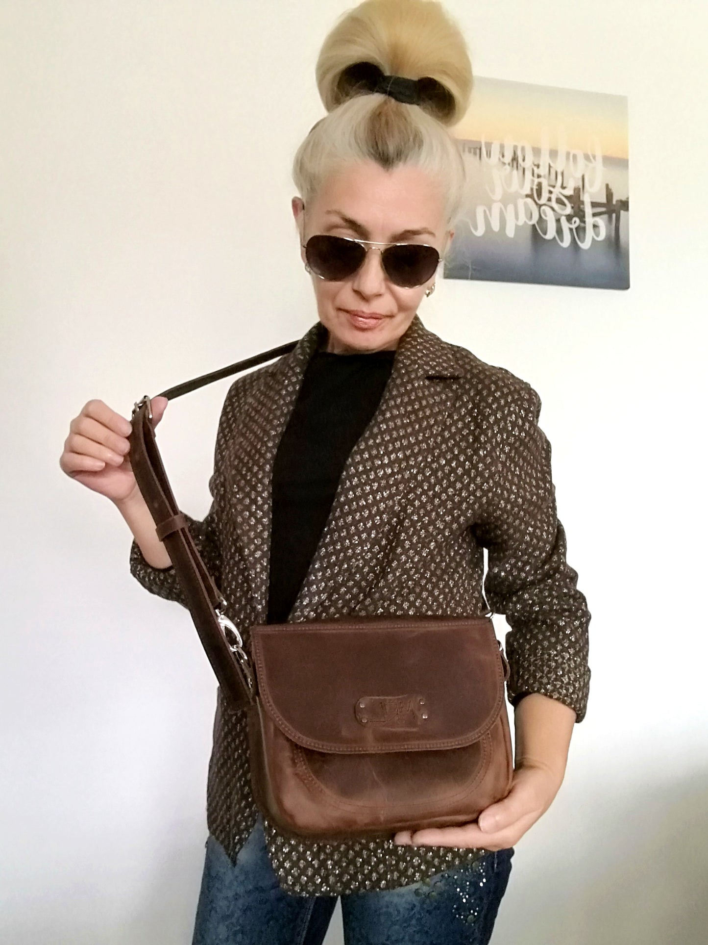 Leather Saddle Bag for Women Italian Leather Crossbody Purse Bag
