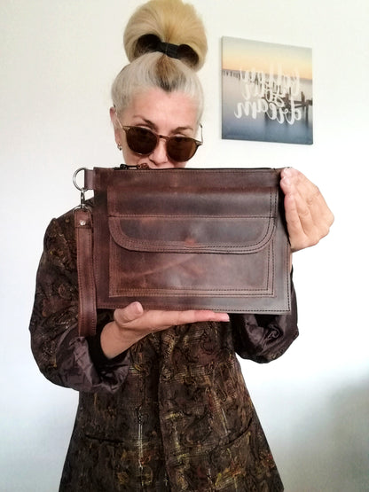 Leather Clutch Bag Brown Classic Leather Wrist Bag