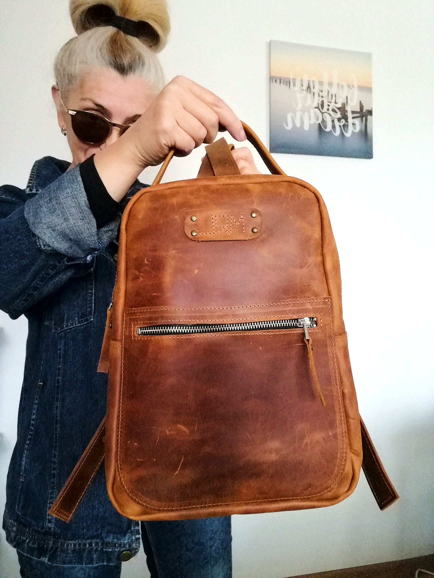 Western Leather Backpack Unisex Brown Italian leather Rucksack