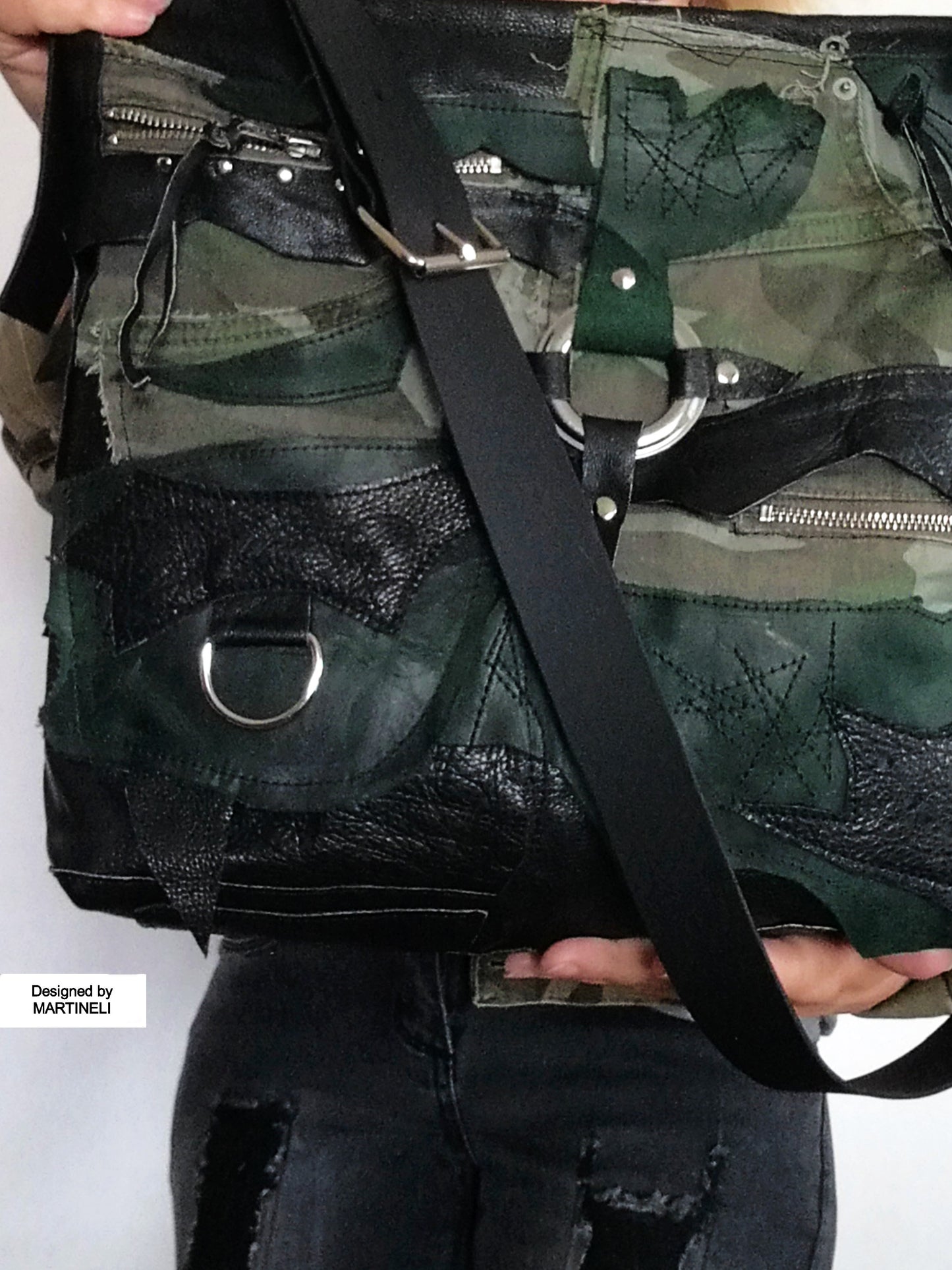 Large Leather Crossbody Bag Unisex Camouflage Denim Bag