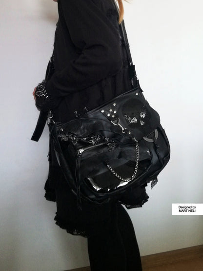 Black Gothic Leather Bag Crossbody Skull Purse Bag