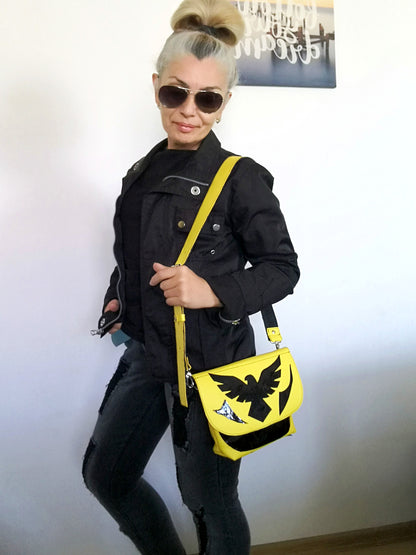 Leather Crossbody Purse Bag Yellow Mini Bag