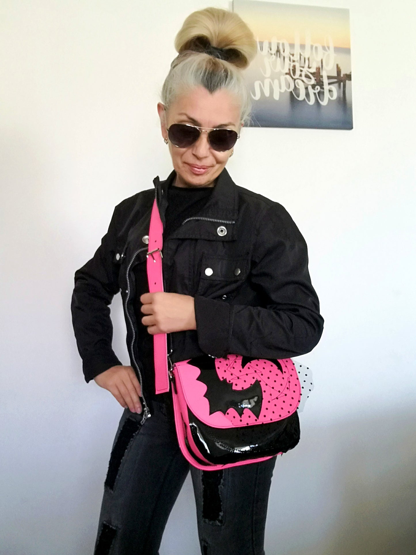 Pink Leather Saddle Bag Small Leather Crossbody Purse Bag
