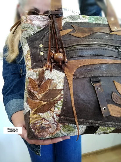 Large Leather Shoulder Bag Boho Floral Handbag Purse