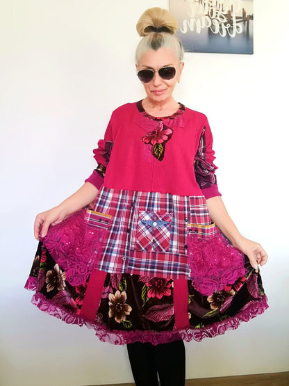 Plus Size Pink Dress 5XL Boho Style Sweater Dress