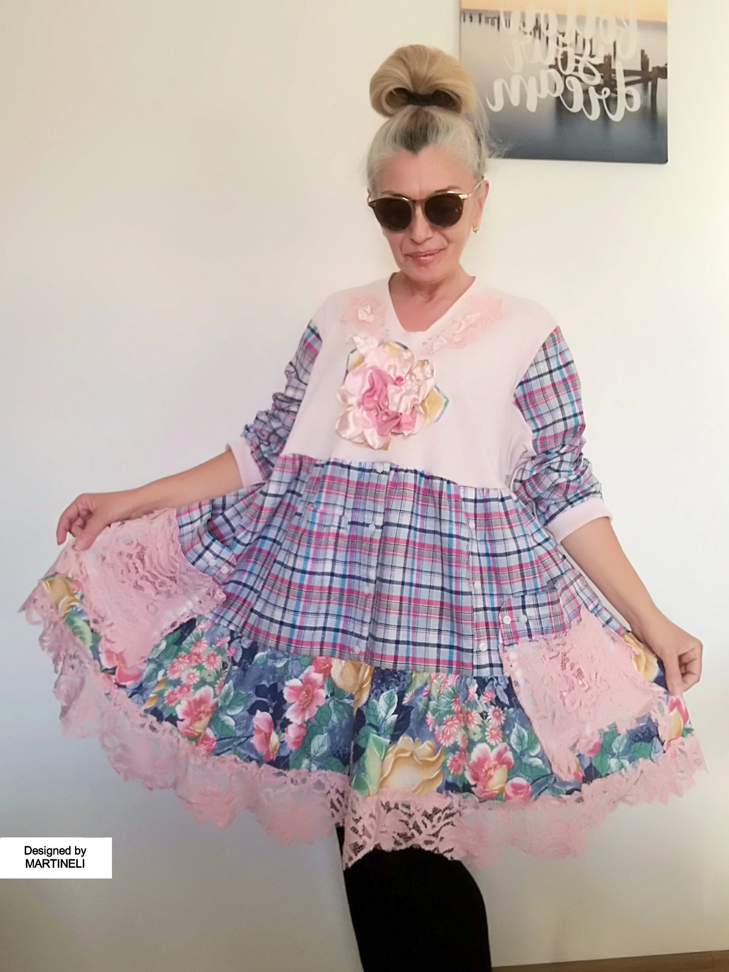 Plus Size Pink Dress 3XL Maxi Floral Sweater Dress