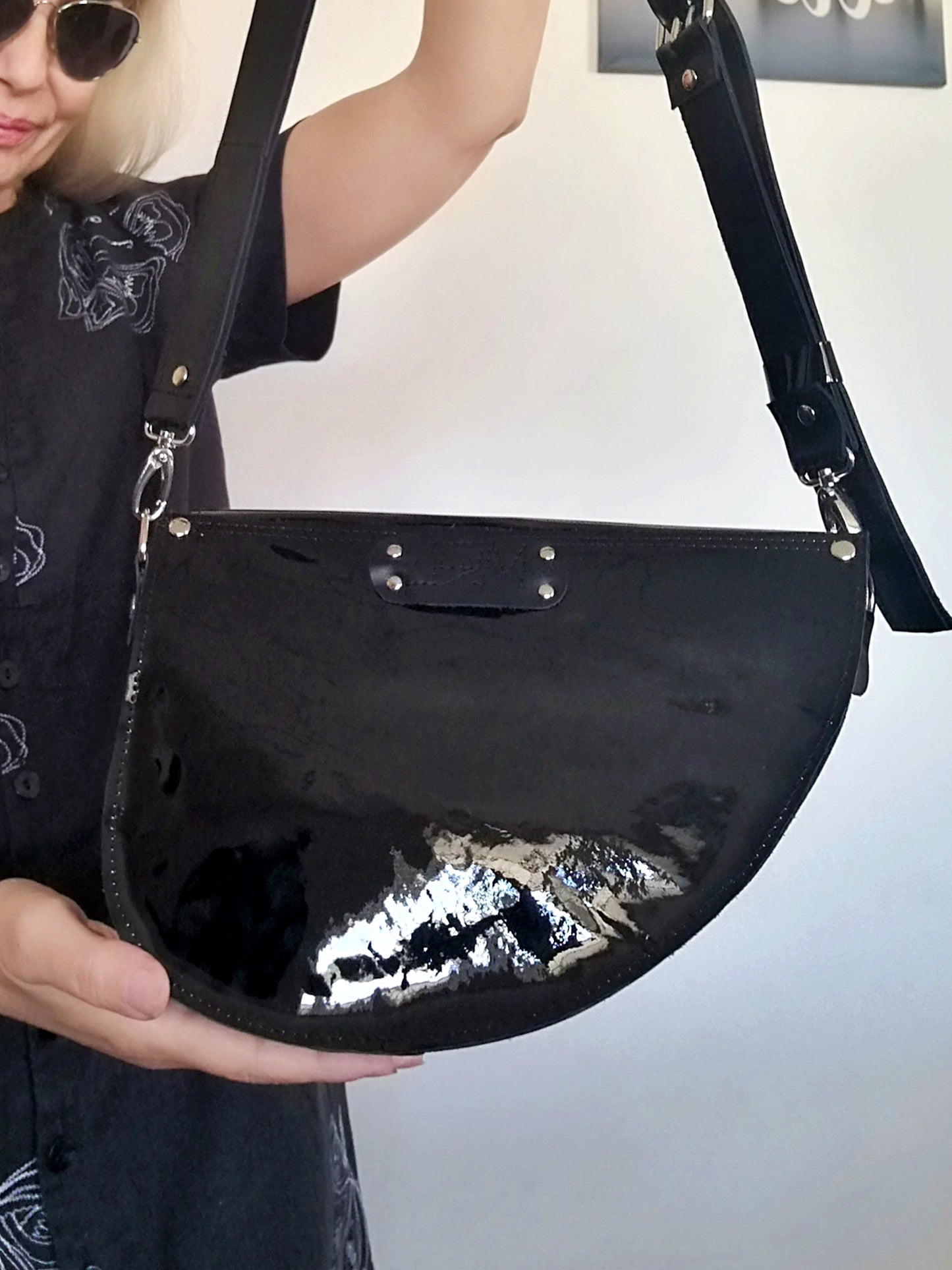 Black Leather Saddle Bag Luxury Crossbody Purse Bag