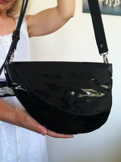 Black Leather Saddle Bag Luxury Crossbody Purse Bag