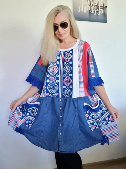 Plus Size Denim Dress 3X/4X Maxi Summer Ethnic Dress