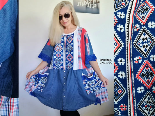 Plus Size Denim Dress 3X/4X Maxi Summer Ethnic Dress