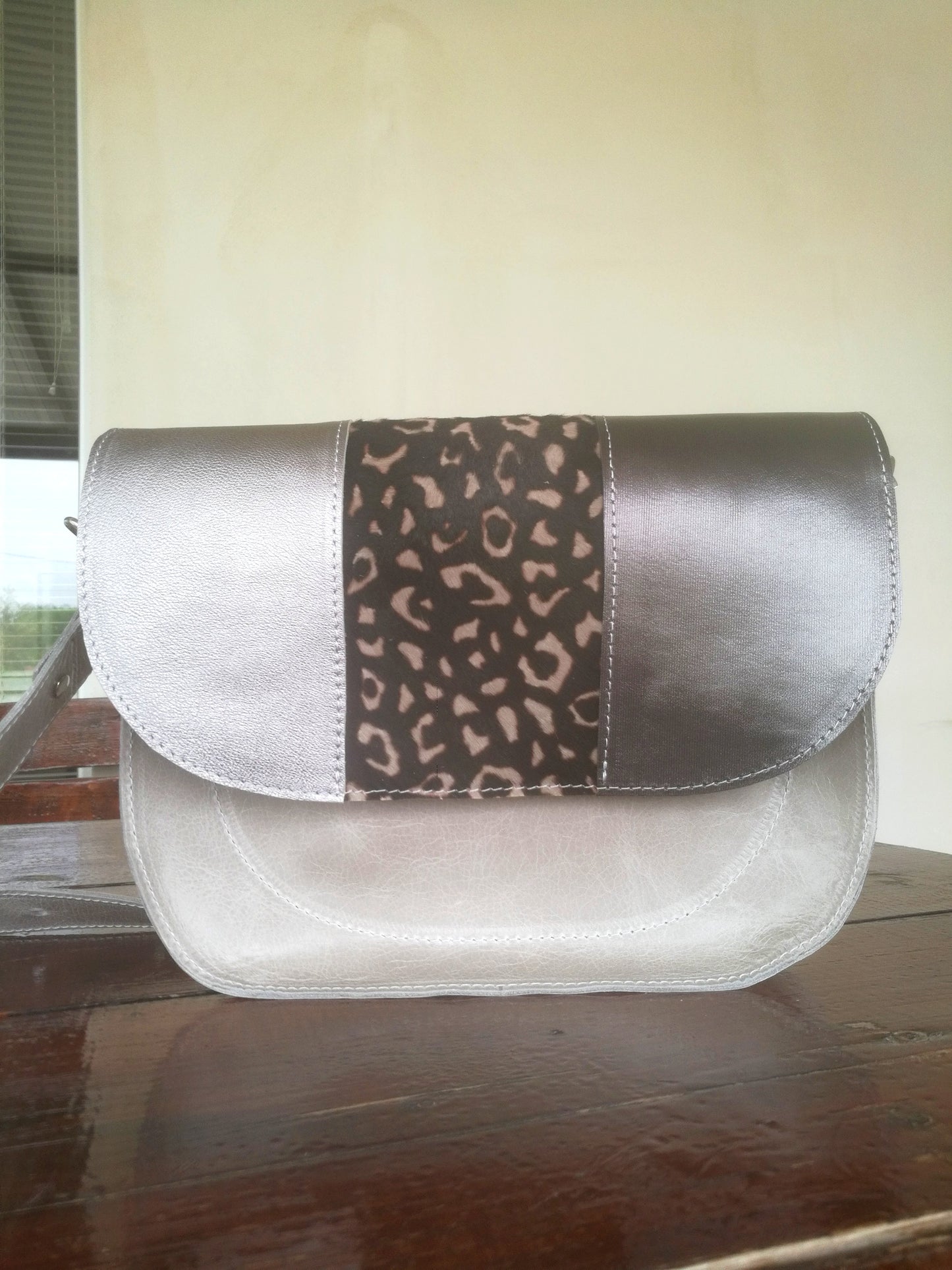 Gray Leather Saddle Bag Italian Leather Crossbody Bag