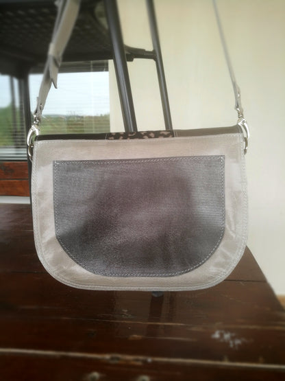 Gray Leather Saddle Bag Italian Leather Crossbody Bag