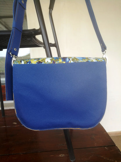 Blue Saffiano Leather Saddle Bag Italian Leather Crossbody Bag