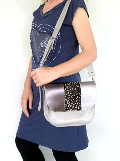 Gray Leather Saddle Bag Italian Leather Crossbody Bag