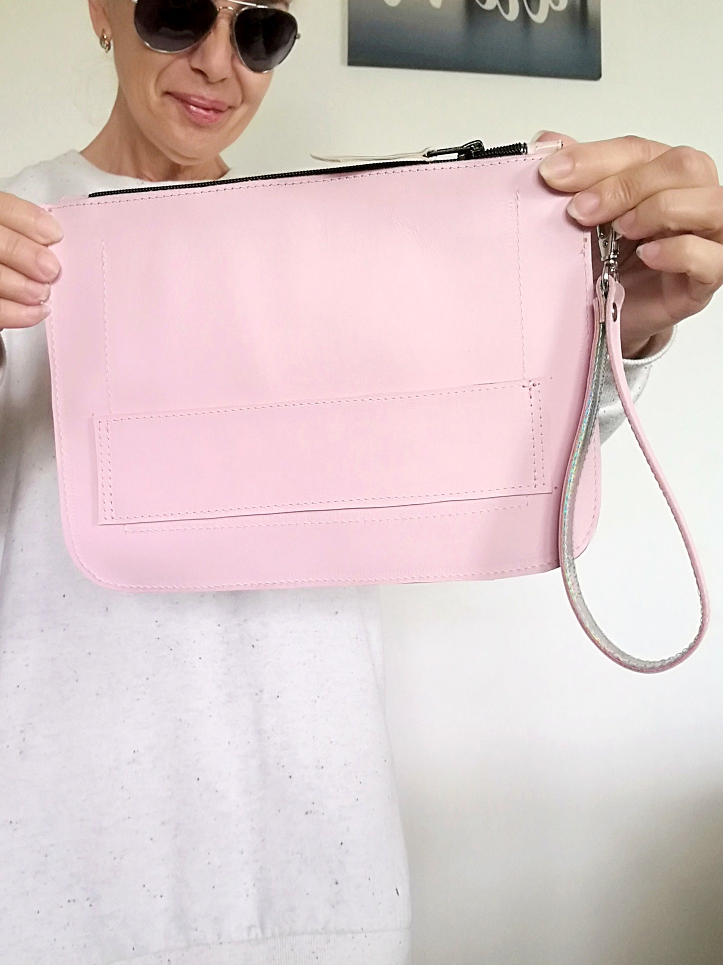 Pink Leather Clutch Bag Italian leather Wrist Bag