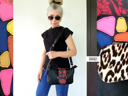Black Leather Transformer Bag, Italian Leather Cross body Bag
