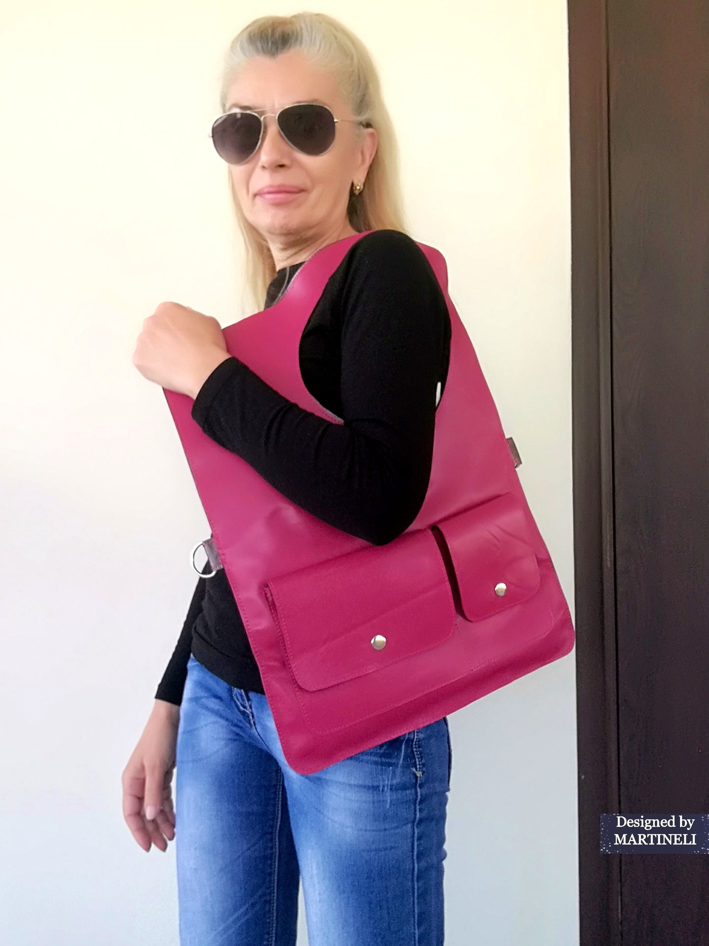 Pink Leather Shoulder Bag-Large Elegant Leather Tote,Convertible Purse Bag,Pink Stylish Crossbody For Women Soft Leather Handbag Extravagant