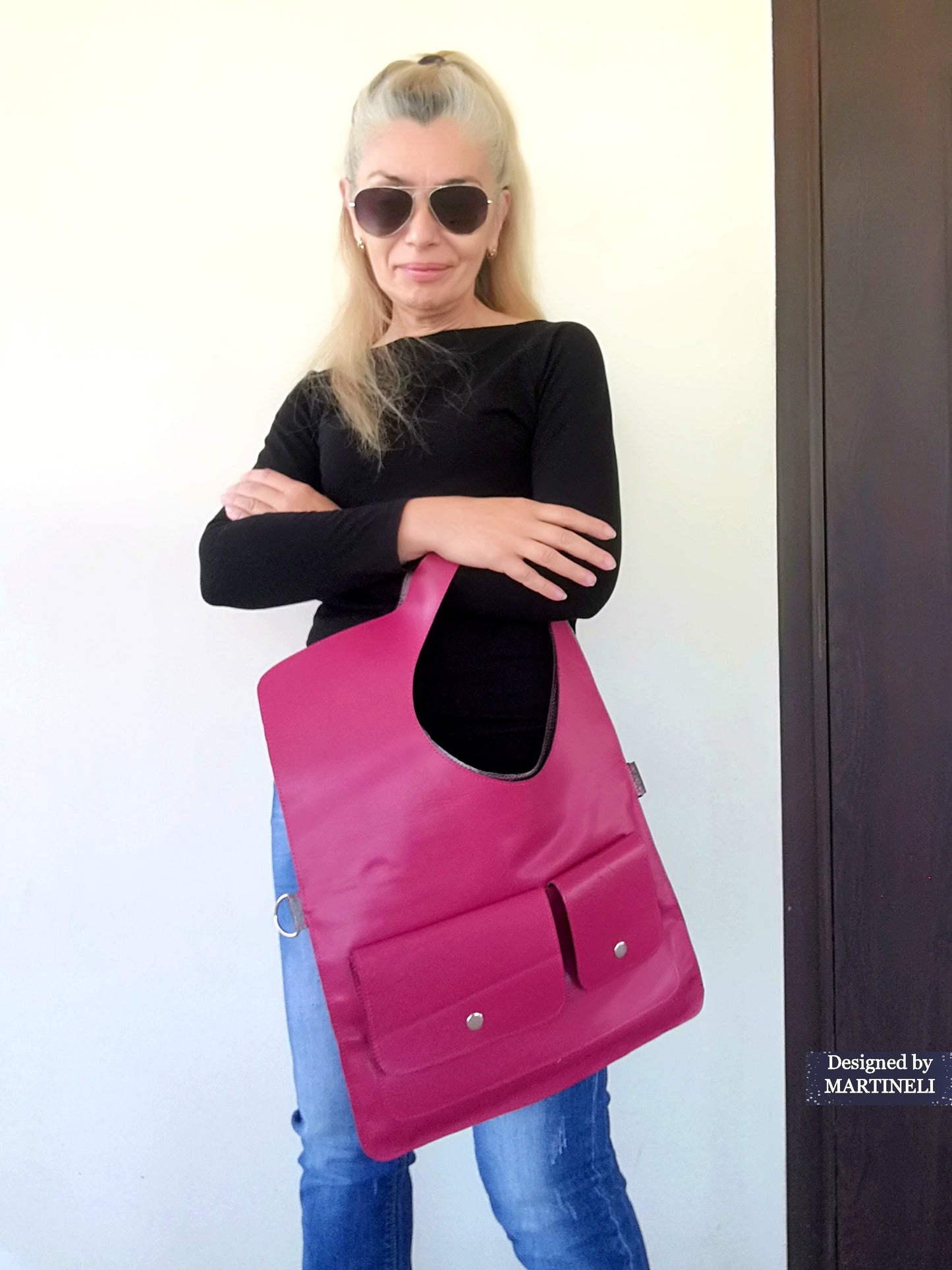 Pink Leather Shoulder Bag-Large Elegant Leather Tote,Convertible Purse Bag,Pink Stylish Crossbody For Women Soft Leather Handbag Extravagant