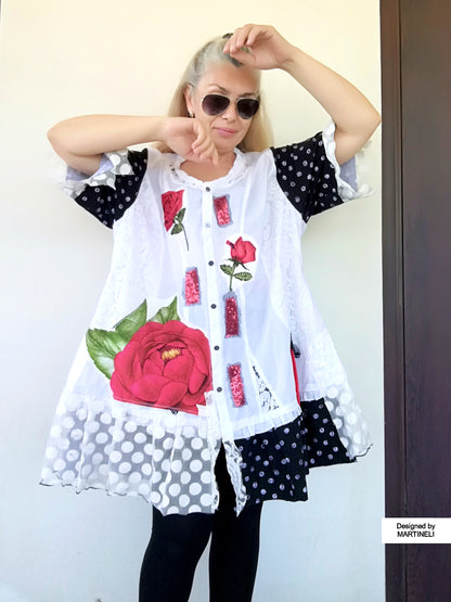 Plus Size Floral Dress,2XL Maxi White Embroidered Shirt Women