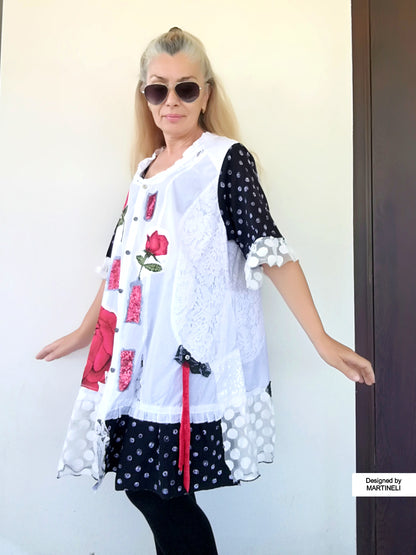 Plus Size Floral Dress,2XL Maxi White Embroidered Shirt Women