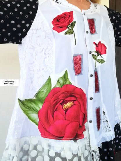 Plus Size Floral Dress,2XL Maxi White Embroidered Shirt Women