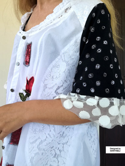 Plus Size Floral Dress,2XL Maxi White Embroidered Shirt Women