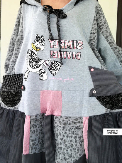 Plus Size Gray Hooded Dress,3X Daisy Duck Sweatshirt Dress