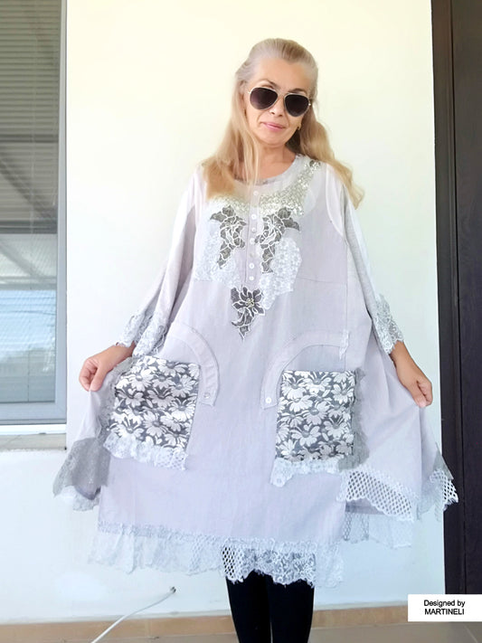 PLUS SIZE LINEN DRESS 5XL MAXI BOHO SHIRT DRESS