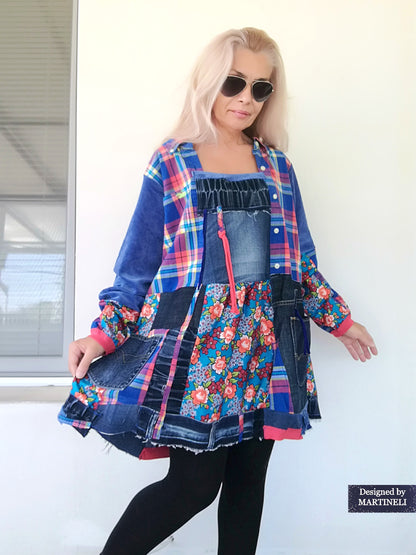 Plus Size Denim Shirt Dress,3XL Boho Style Tunic Dress
