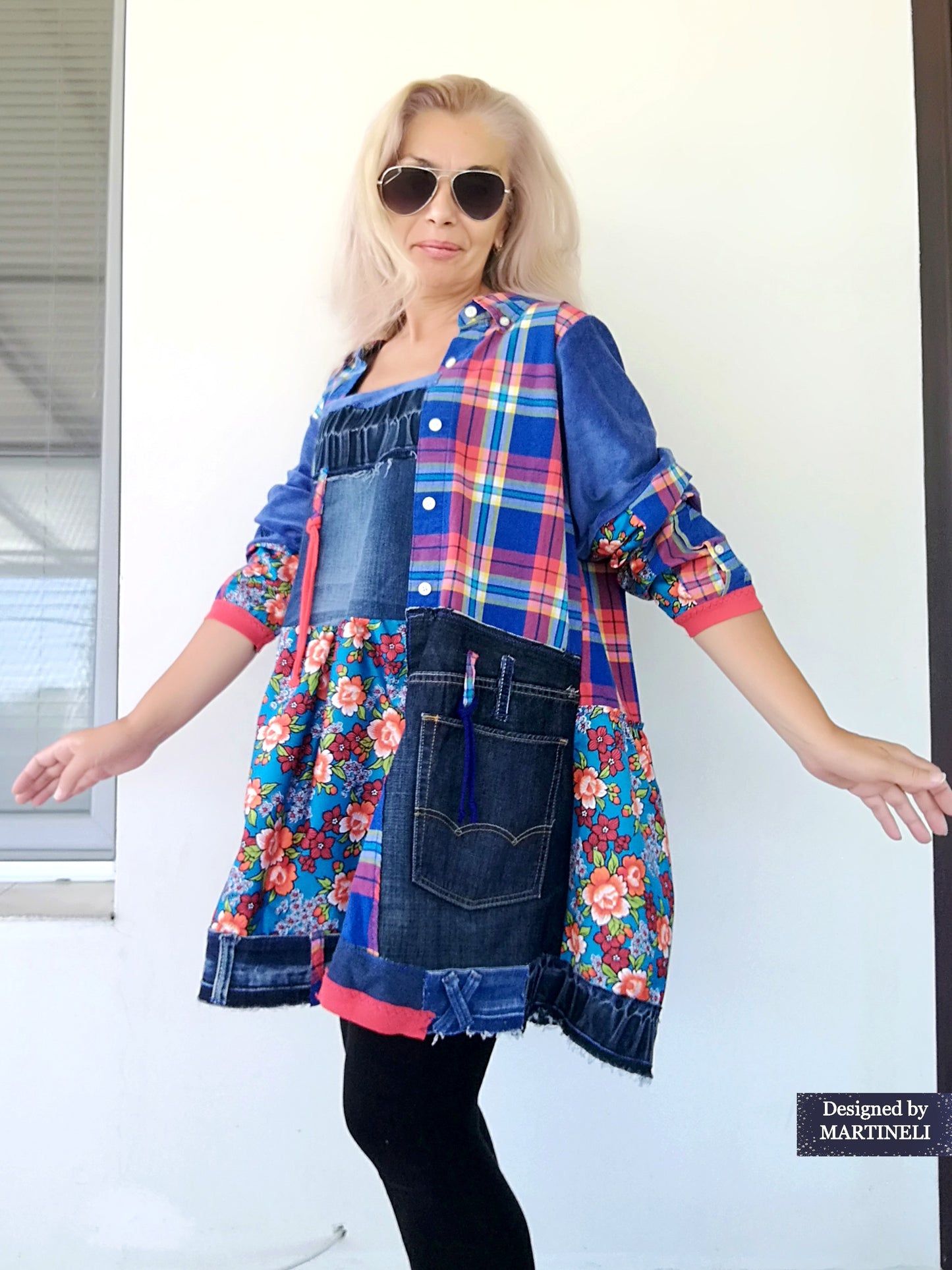 Plus Size Denim Shirt Dress,3XL Boho Style Tunic Dress