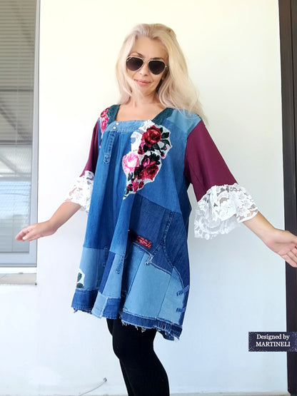 Plus Size Denim Dress,3XL Maxi Floral Summer Shirt Dress