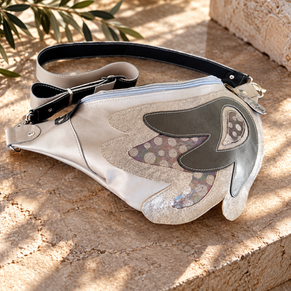 Greige Italian Leather Angel Wing Sling Bag