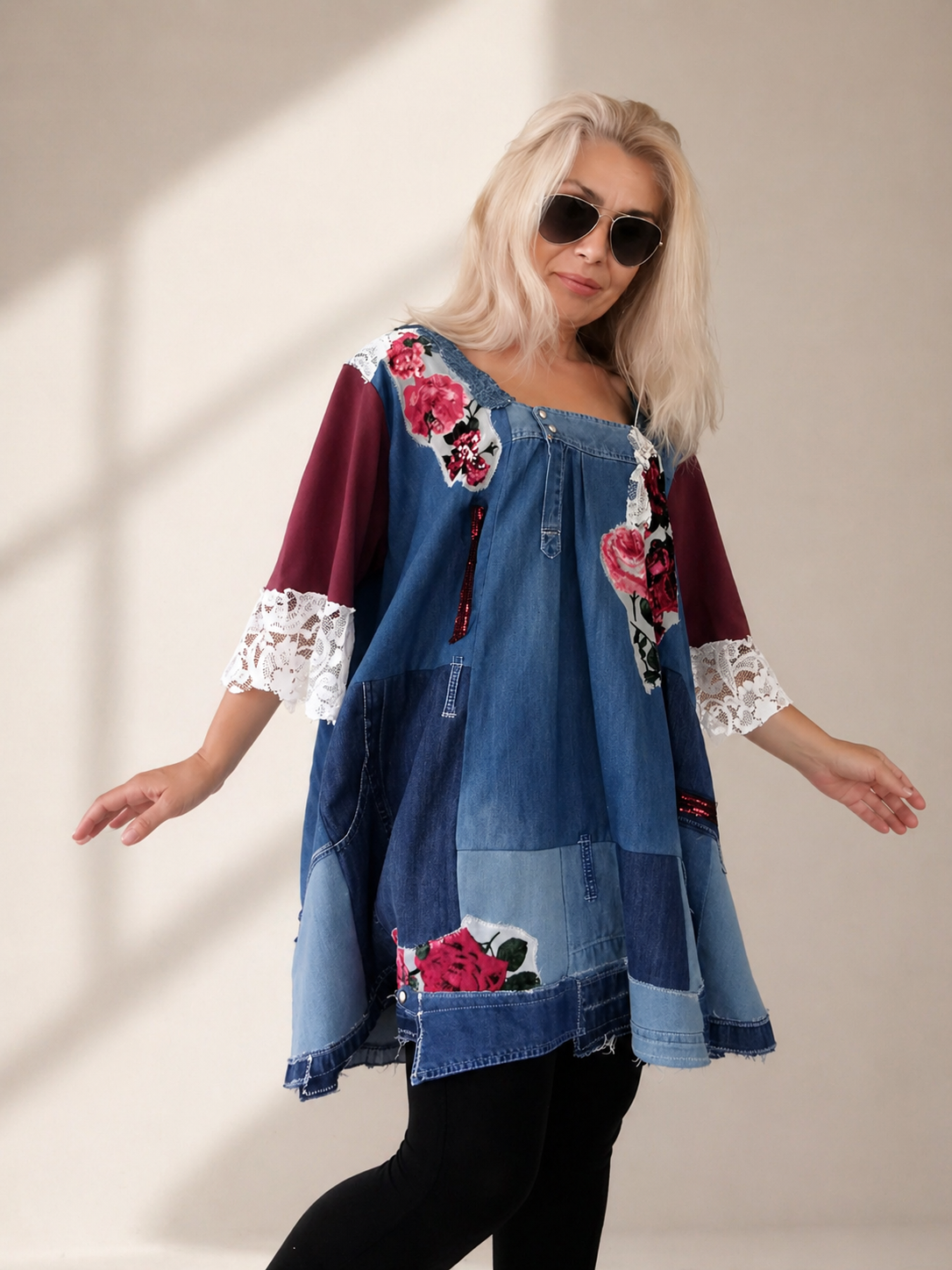 Plus Size Denim Dress,3XL Maxi Floral Summer Shirt Dress