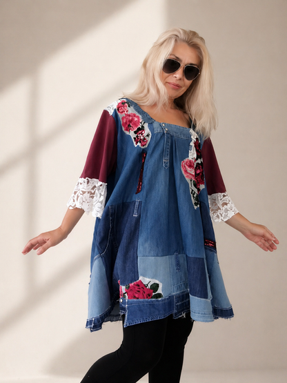 Plus Size Denim Dress,3XL Maxi Floral Summer Shirt Dress