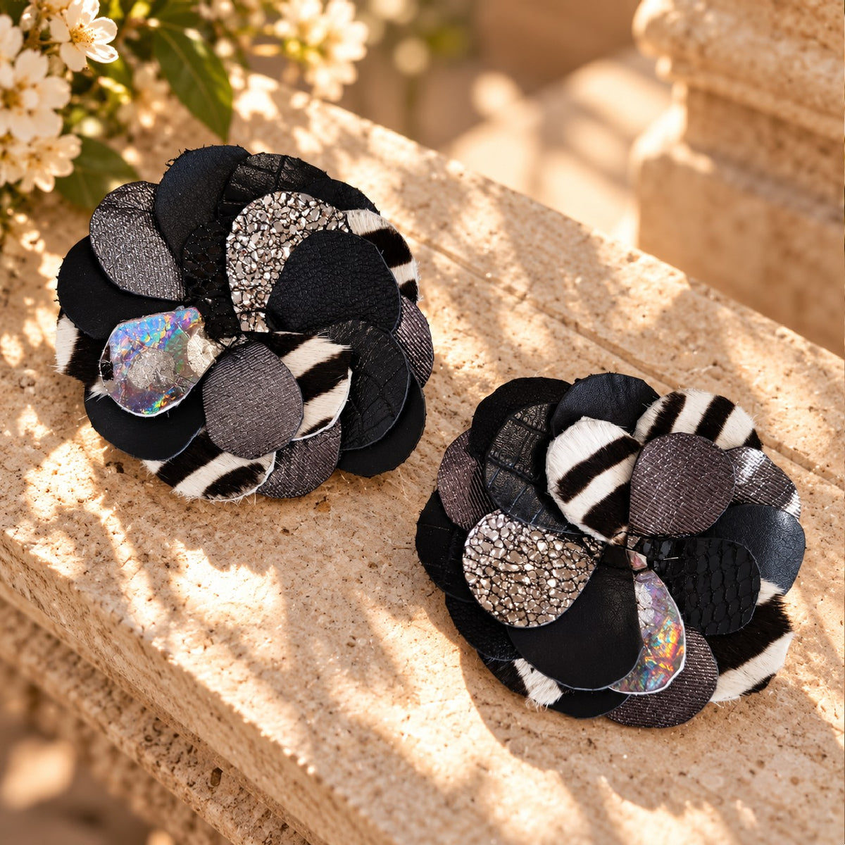 Black, Silver & Zebra Leather Flower Sneaker Charms – REBEL BLOOM