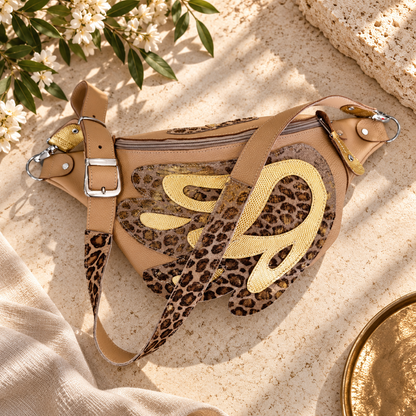 Beige Italian leather Angel Wing bag with adjustable strap