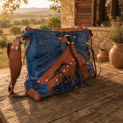 Denim and Leather Crossbody Bag – Handmade Upcycled Jeans Shoulder Bag